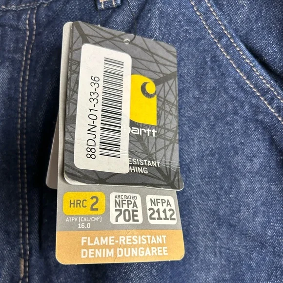 Carhartt Flame Resistant Denim Dungarees 2 Piece Bundle Size 33x36